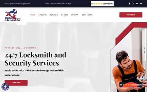 Home page of rapidlocksmithinc.com, a client site credited to Designer 1 Media