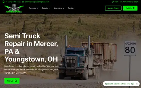 Home page of ammobilerepair.com, a client site credited to Dieselmatic