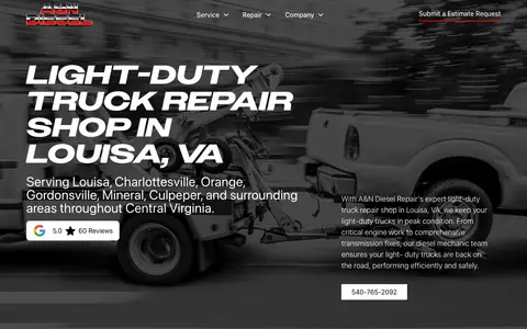 Home page of andieselrepairs.com, a client site credited to Dieselmatic