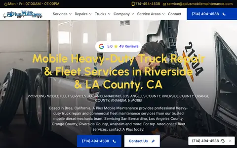 Home page of aplusmobilemaintenance.com, a client site credited to Dieselmatic