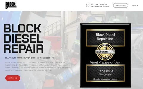 Home page of blockdieselrepairwi.net, a client site credited to Dieselmatic