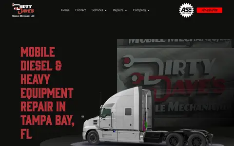 Home page of dirtydavesmobilemechanic.com, a client site credited to Dieselmatic