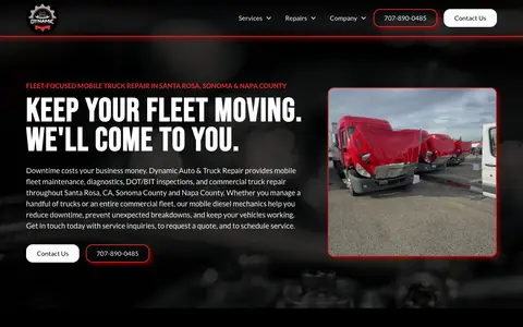Home page of dynamicautoandtruckrepair.com, a client site credited to Dieselmatic