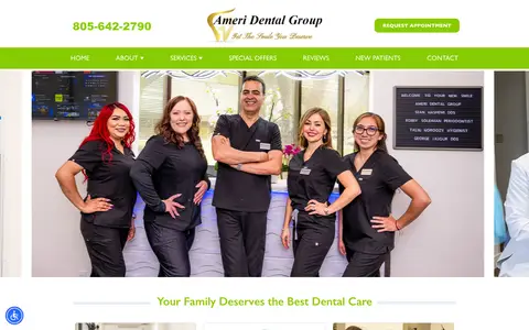 Home page of ameridentgroup.com, a client site credited to DocSites