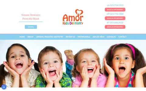Home page of amorkidsdentistry.com, a client site credited to DocSites