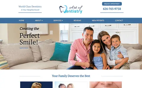 Home page of artofdentistryca.com, a client site credited to DocSites