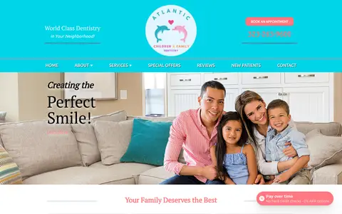 Home page of atlanticchildrenandfamilydentistry.com, a client site credited to DocSites