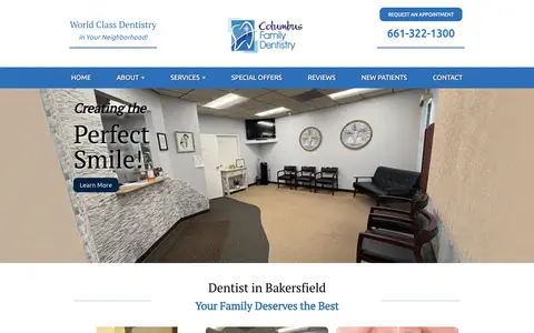 Home page of bakersfielddentaloffice.com, a client site credited to DocSites