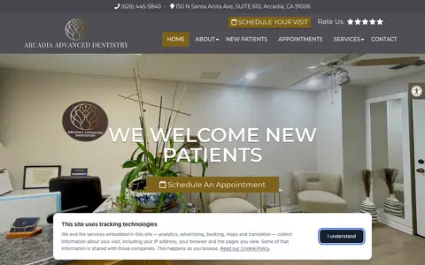 Home page of arcadiaadvanceddentistry.com, a client site credited to Doctor Multimedia