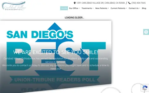 Home page of carlsbadvillageortho.com, a client site credited to Doctor Multimedia