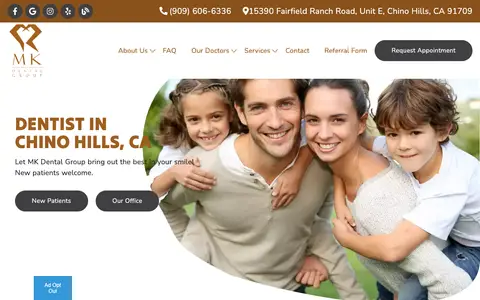 Home page of mkdentalgroupofchinohills.com, a client site credited to Doctors Internet