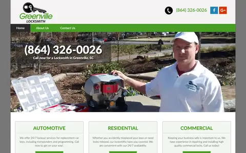 Home page of locksmithgreenvillesc.com, a client site credited to Drastic Impact