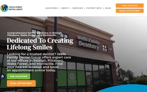 Home page of wellsfamilydental.com, a client site credited to Drastic Impact