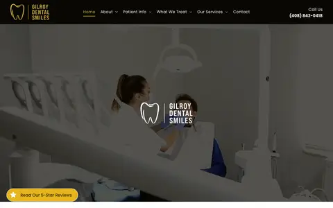 Home page of gilroydentalsmiles.com, a client site credited to Dr. Marketing