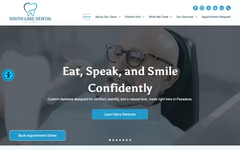 Home page of thepasadenadentist.com, a client site credited to Dr. Marketing