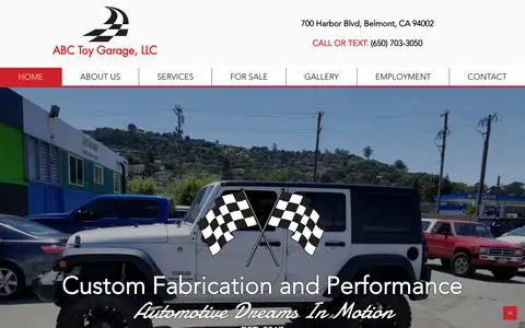 Home page of abctoygarage.com, a client site credited to First Day Social