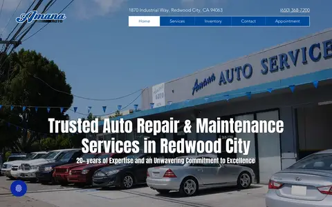 Home page of amanaauto.net, a client site credited to First Day Social