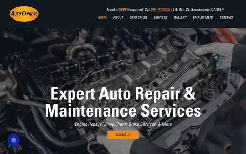 Home page of autoexpresssacramento.com, a client site credited to First Day Social