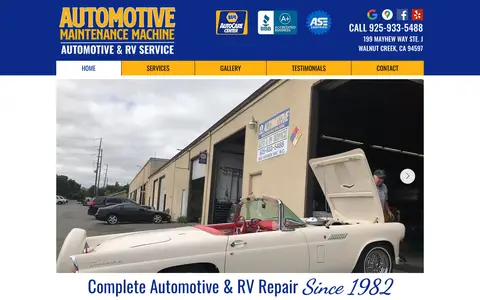 Home page of automotivemaintenancemachine.com, a client site credited to First Day Social
