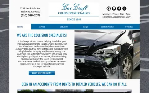 Home page of carcraftberkeley.com, a client site credited to First Day Social