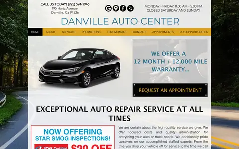 Home page of danvilleautocenter.com, a client site credited to First Day Social