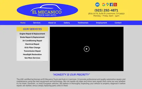 Home page of elmecanicolivermore.com, a client site credited to First Day Social