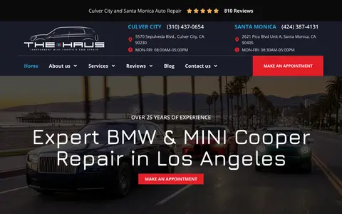 Home page of thehausauto.com, a client site credited to Fyresite