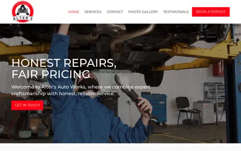 Home page of altersautoworks.com, a client site credited to Zoek