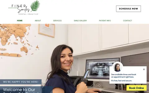Home page of finersmiles.com, a client site credited to Great Dental Websites