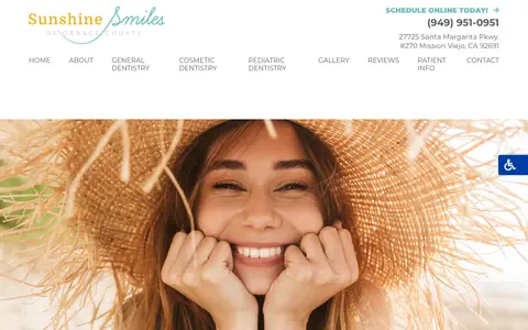 Home page of sunshinesmilesoc.com, a client site credited to Great Dental Websites