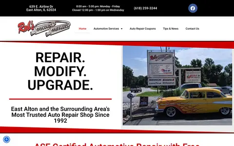 Home page of robsdiscountmufflers.com, a client site credited to Hometown Marketing Group