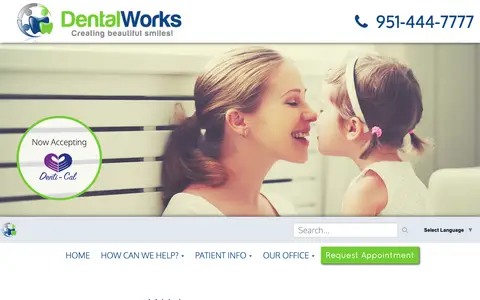 Home page of dentalworksbanning.com, a client site credited to InfoStar Productions