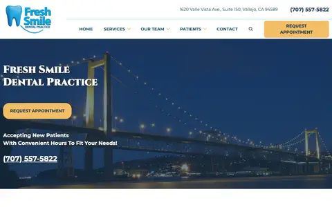 Home page of freshsmilevallejo.com, a client site credited to InfoStar Productions