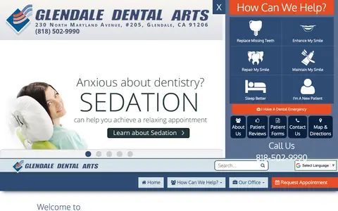 Home page of glendaledentalarts.com, a client site credited to InfoStar Productions