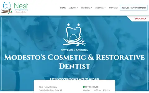 Home page of nestfamilydentistry.com, a client site credited to InfoStar Productions