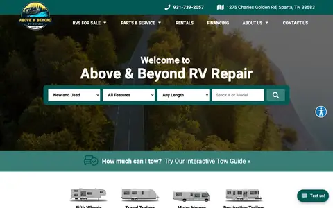 Home page of abovebeyondmobilervrepair.com, a client site credited to InteractRV