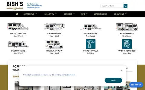 Home page of bishs.com, a client site credited to InteractRV