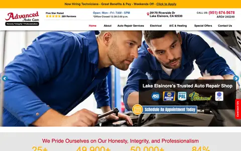 Home page of advancedautocareca.com, a client site credited to iSearch By City