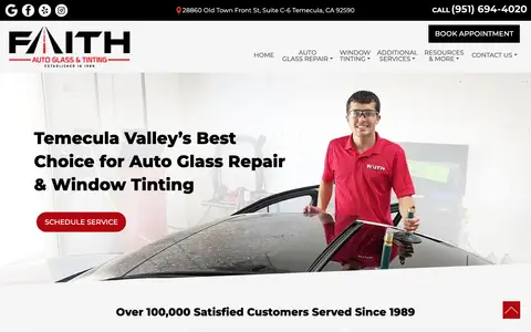 Home page of faithautoglass.com, a client site credited to iSearch By City
