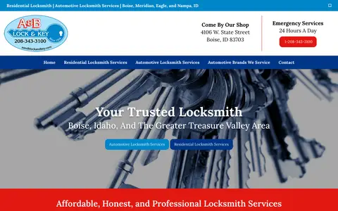 Home page of aandblockandkey.com, a client site credited to Key Design Websites