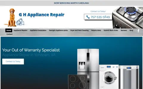 Home page of ghappliancerepair.com, a client site credited to Key Design Websites