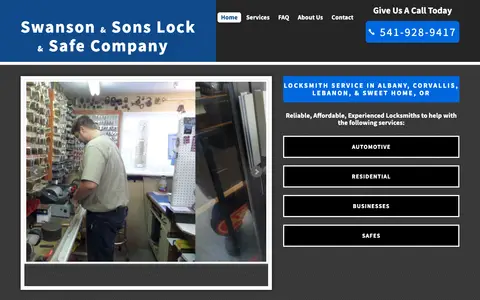 Home page of swansonlocksmith.com, a client site credited to Key Design Websites