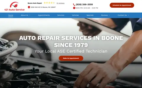Home page of 421autoservice.net, a client site credited to KUKUI