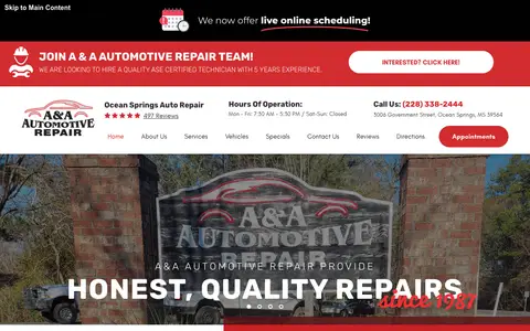 Home page of aaautomotiverepair.net, a client site credited to KUKUI