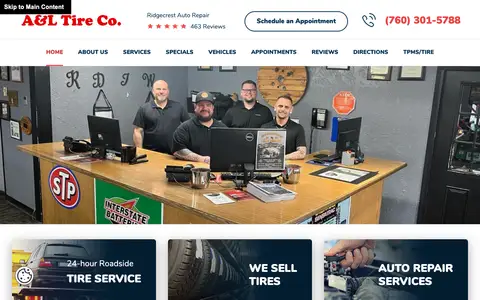 Home page of aandltire.com, a client site credited to KUKUI