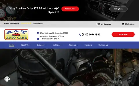 Home page of aandtautocarechico.com, a client site credited to KUKUI