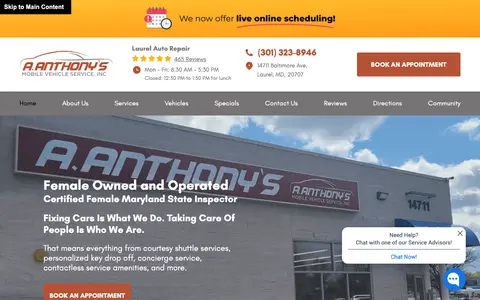 Home page of aanthonys.com, a client site credited to KUKUI