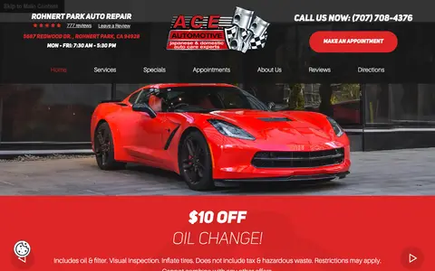 Home page of aceautomotive.com, a client site credited to KUKUI