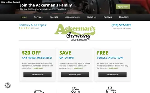 Home page of ackermanservicingvolvo.com, a client site credited to KUKUI