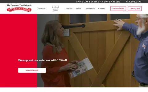 Home page of overheaddoorcoloradosprings.com, a client site credited to Lifted Logic